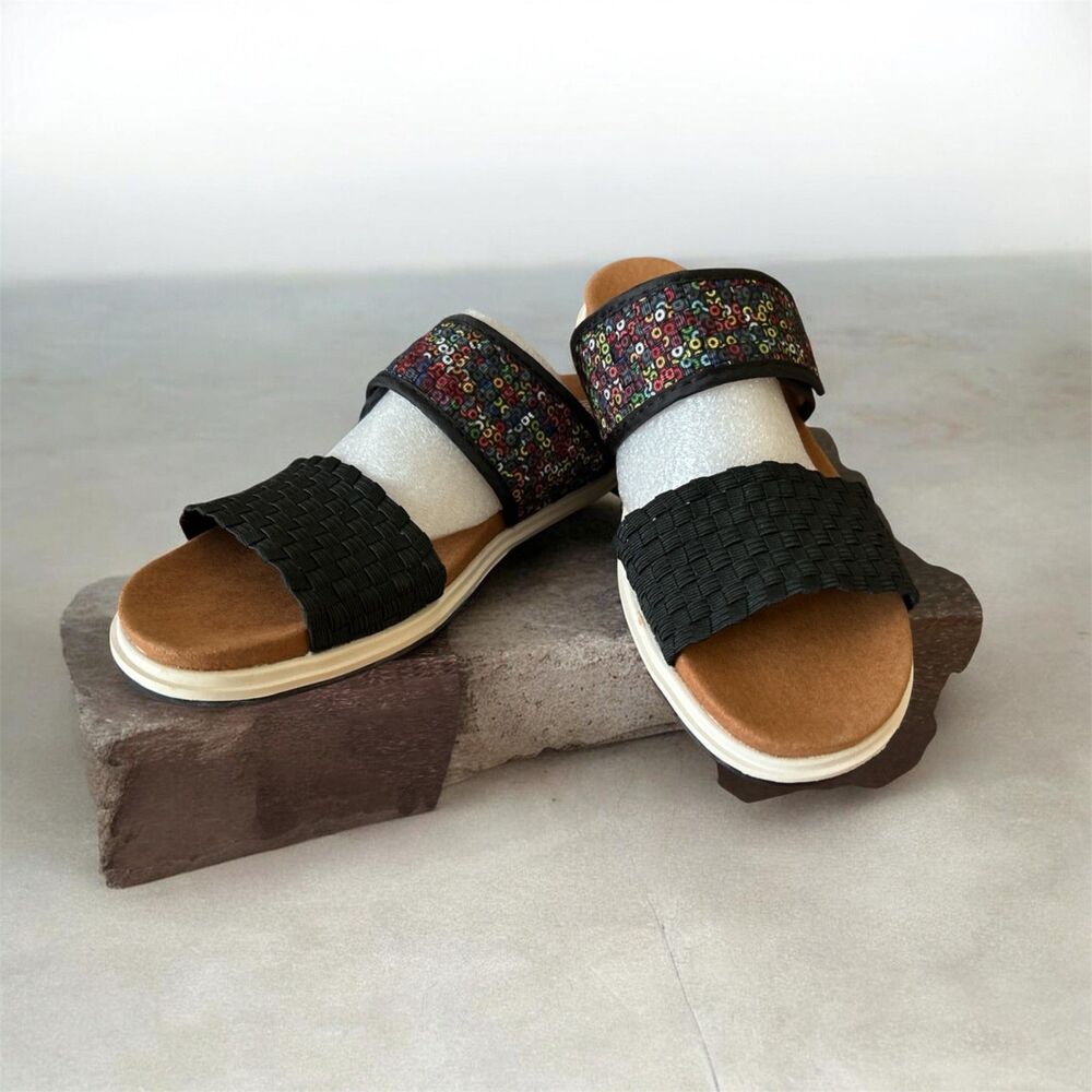 Bernie Mev Apollo Sandals Women's Sz 38 US 7 Black Dazzle Shoes Strappy Slides